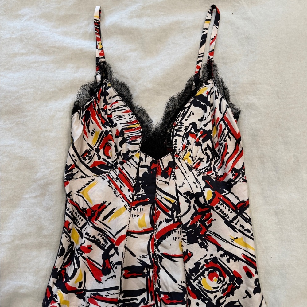 Prada Vintage Printed Silk Lace Trim Camisole Top IT 38 - Picture 3 of 3